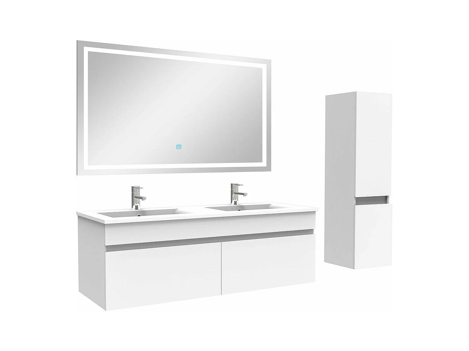 Ensemble meuble salle de Bain 120cm double vasque avec colonne + miroir 3 couleurs blanc