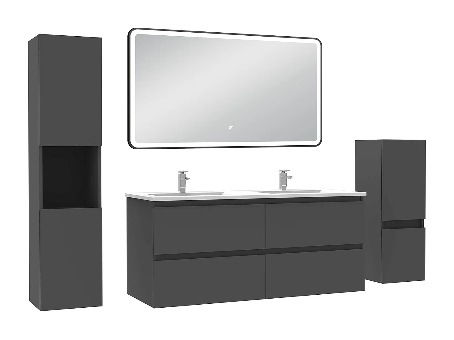Meuble salle de Bain 120cm avec colonne + miroir mural lumineux 3 couleurs Anthracite