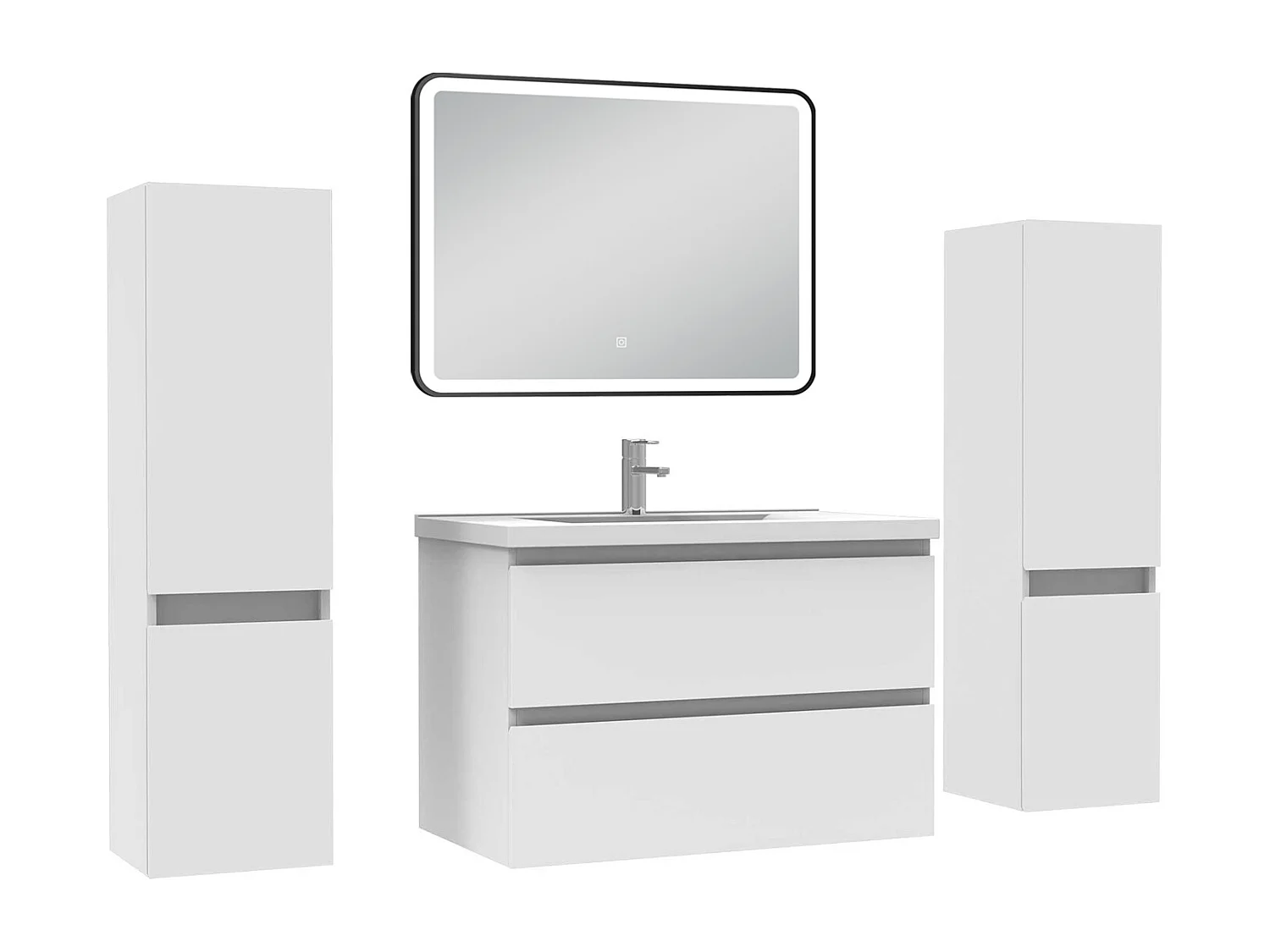 Meubles Salle de Bain 80cm avec colonne + miroir lumineux 3 couleurs blanc