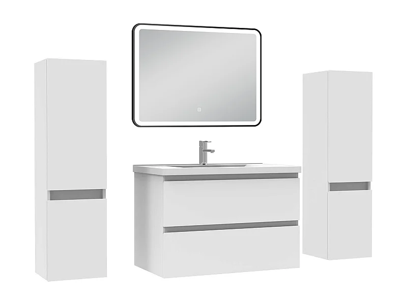 Meubles Salle de Bain 80cm avec colonne + miroir lumineux 3 couleurs blanc