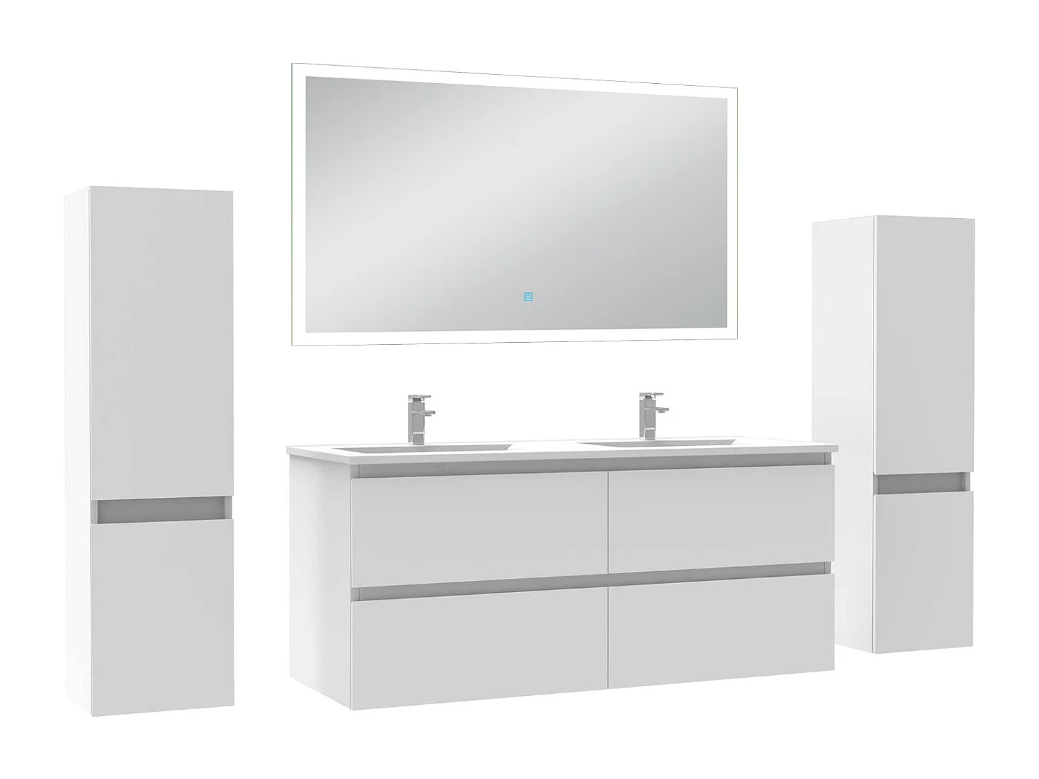 Ensemble meuble Salle de Bain 120cm avec colonne et miroir lumineux dimmable blanc