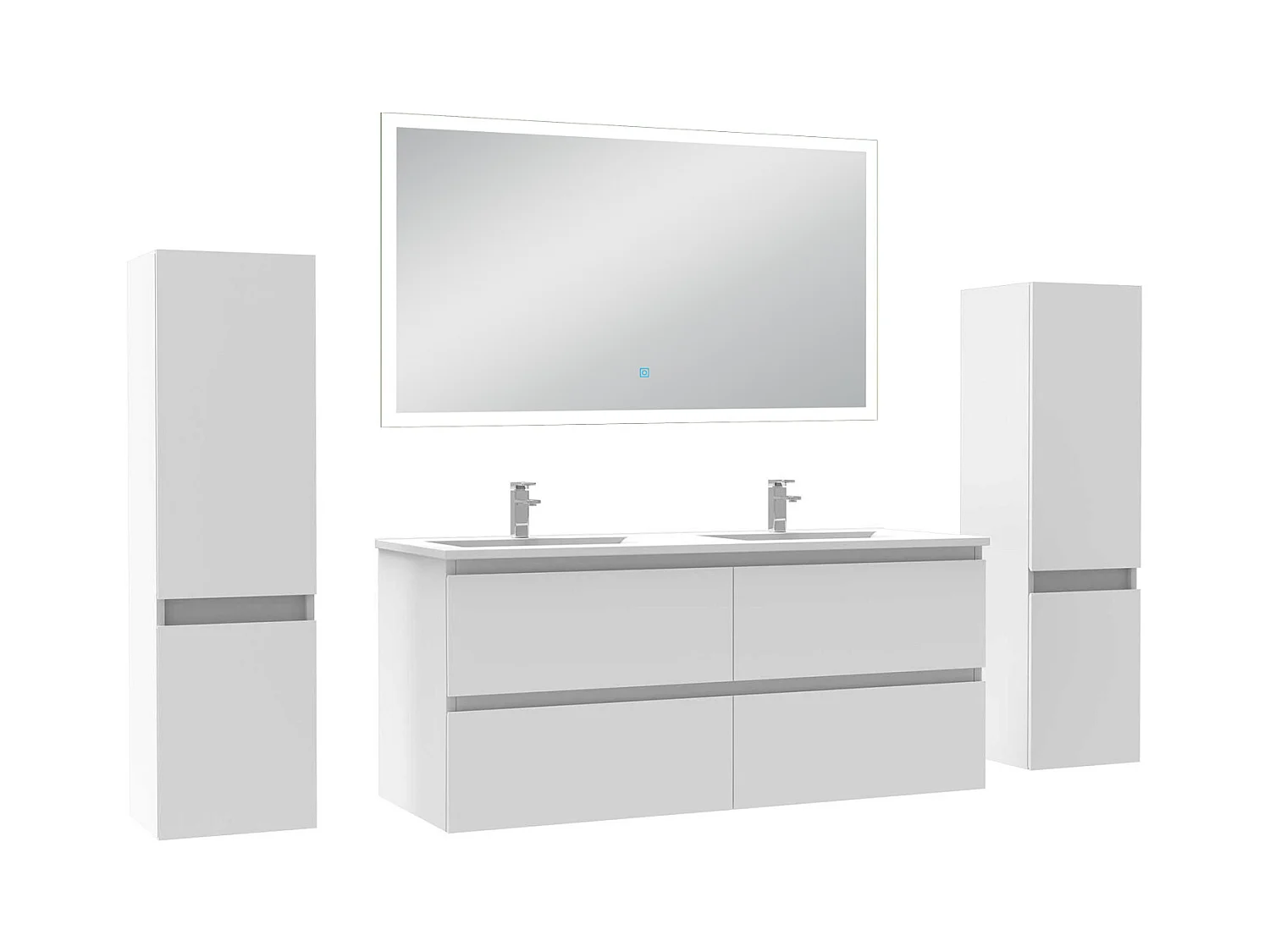 Ensemble meuble Salle de Bain 120cm avec colonne et miroir lumineux dimmable blanc