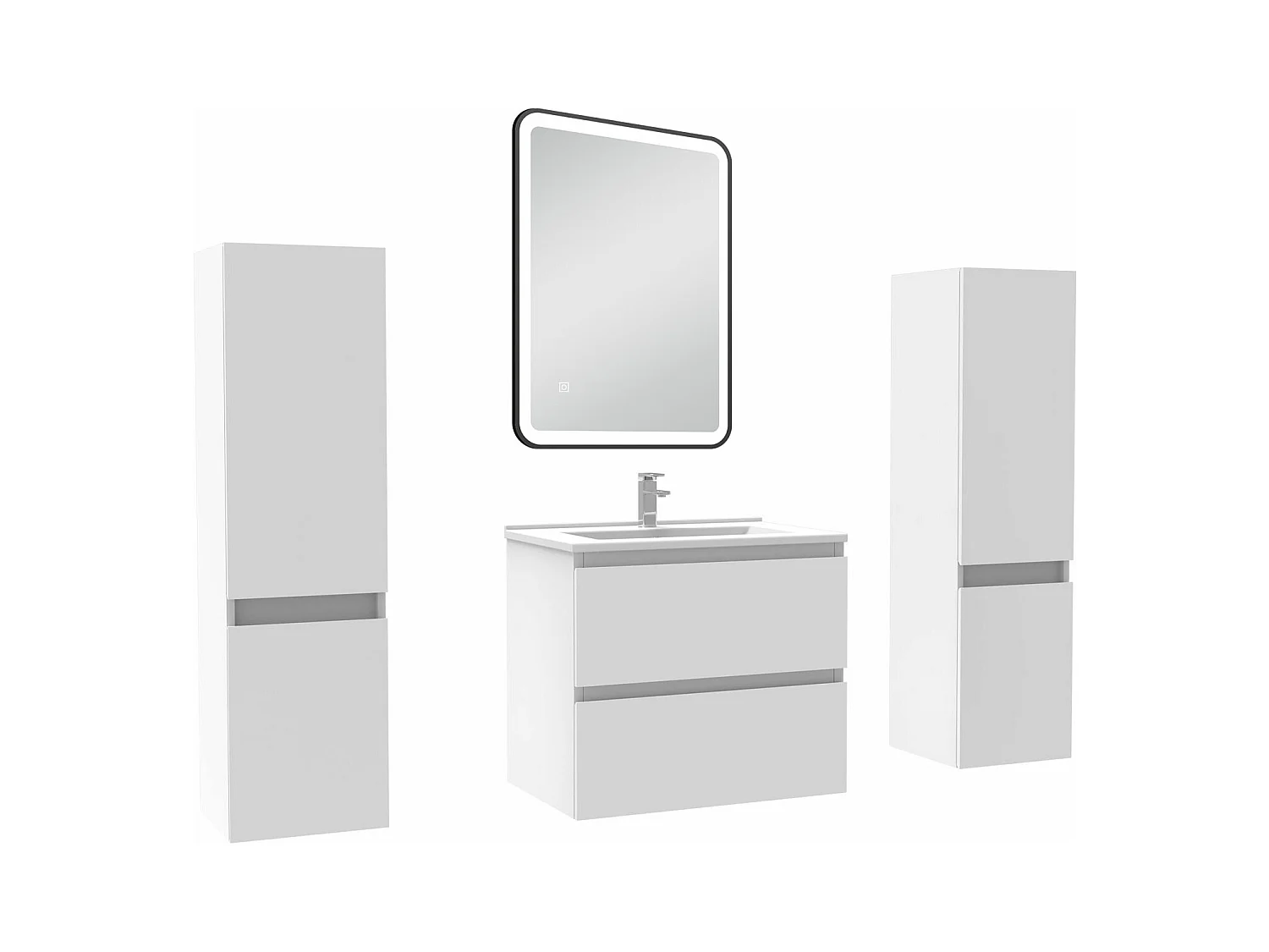 Meubles Salle de Bain 60cm avec colonne + miroir lumineux 3 couleurs blanc