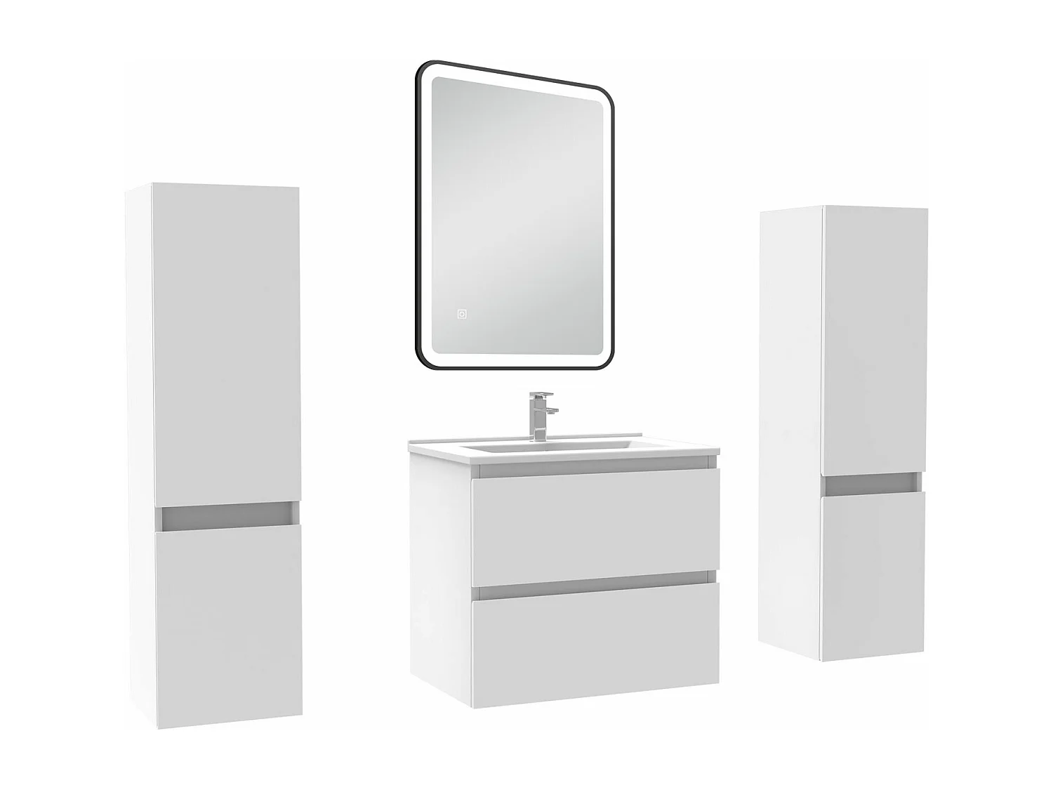 Meubles Salle de Bain 60cm avec colonne + miroir lumineux 3 couleurs blanc