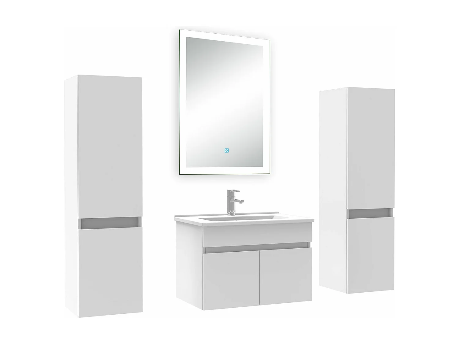 Ensemble meuble Salle de Bain 60cm avec colonne et miroir lumineux dimmable mural blanc