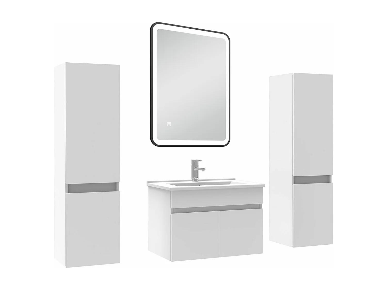 Meuble simple vasque blanc 60cm avec colonne + miroir 3 couleurs + dimmable