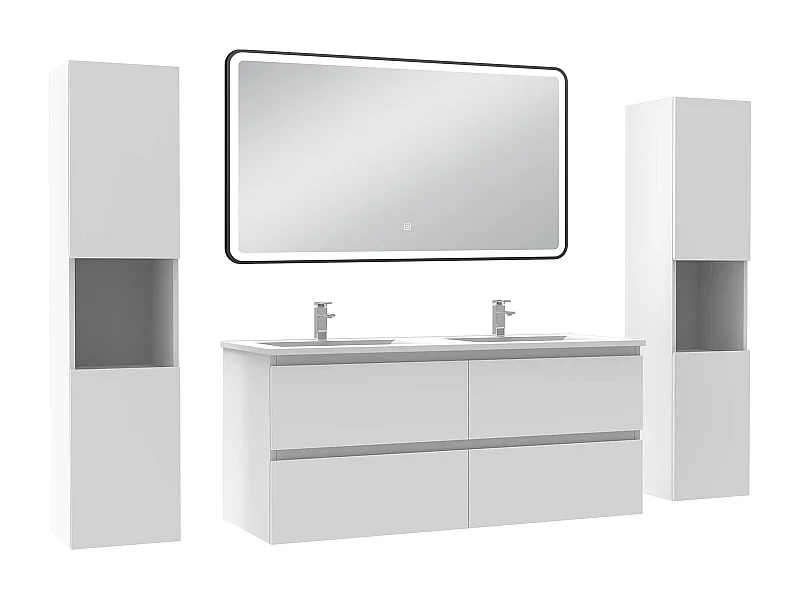 Meubles Salle de Bain 120cm avec colonne + miroir lumineux 3 couleurs + dimmable blanc