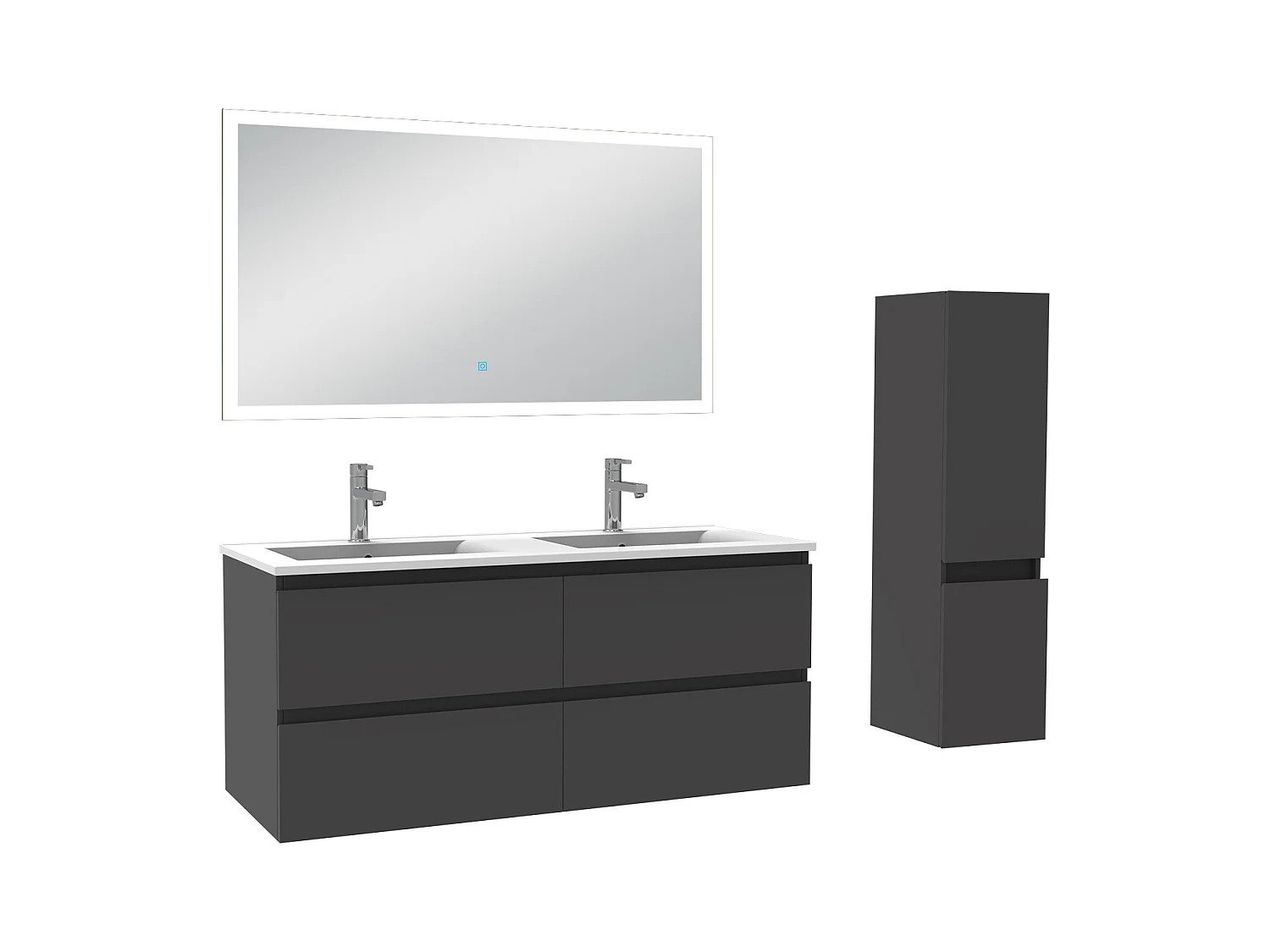 Ensemble meuble Salle de Bain 120cm avec vasque et colonne et miroir lumineux 3 couleurs anthracite