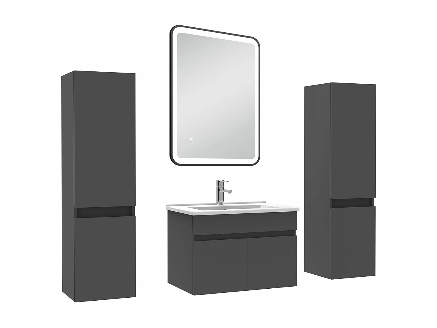 Meuble simple vasque anthracite 60cm avec colonne + miroir 3 couleurs + dimmable