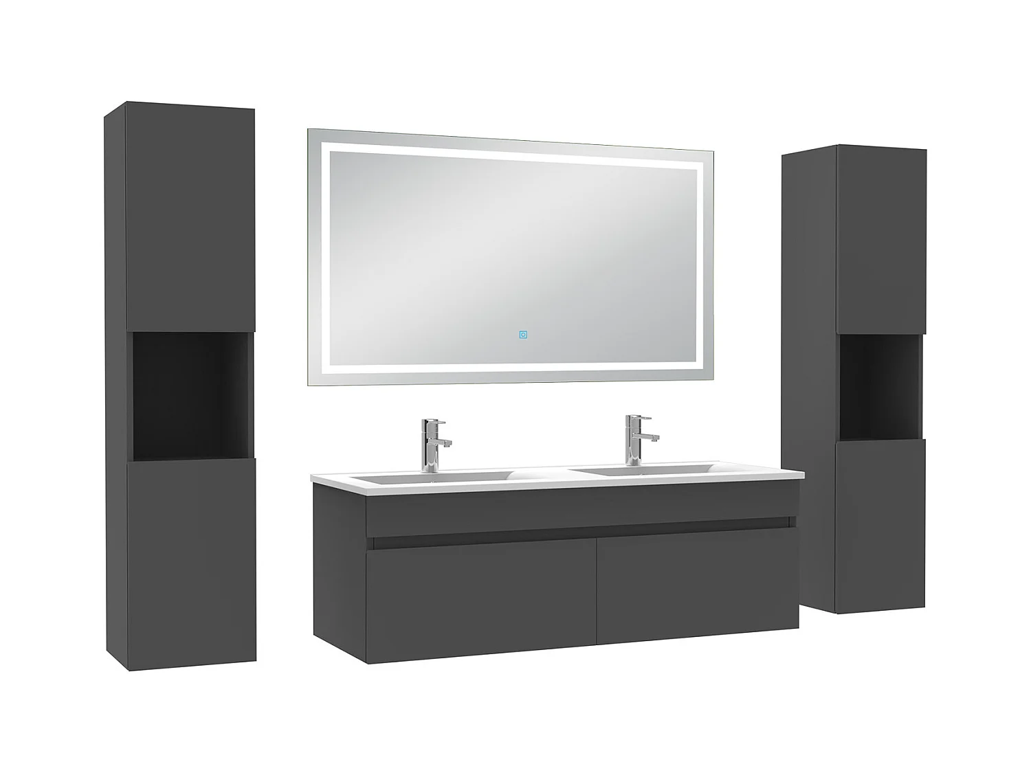 Ensemble meubles Salle de Bain 120cm avec colonne + miroir lumineux 3 couleurs + dimmable Anthracite