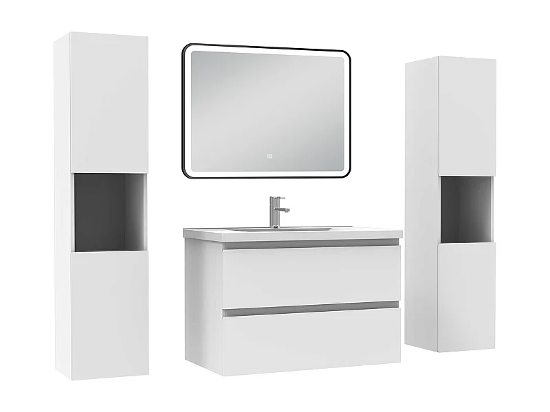 Meubles Salle de Bain 80cm avec colonne + miroir lumineux 3 couleurs + dimmable blanc