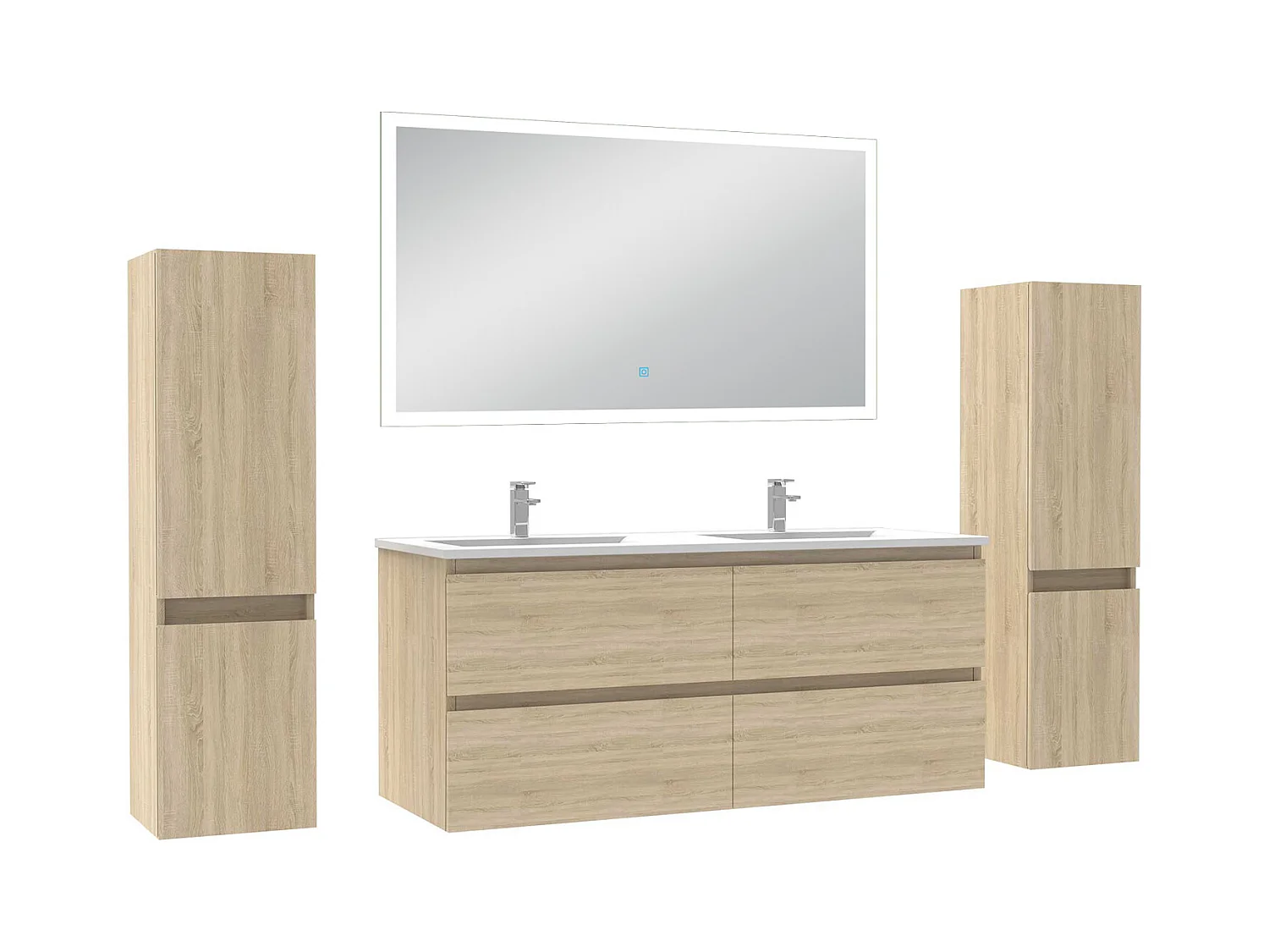 Ensemble meuble Salle de Bain 120cm avec colonne et miroir lumineux dimmable chêne wotan