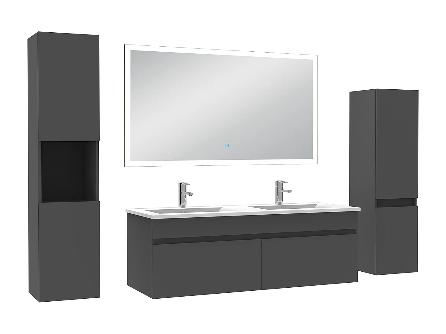 Ensemble meuble Salle de Bain 120cm double vasque avec colonne + miroir lumineux dimmable anthracite