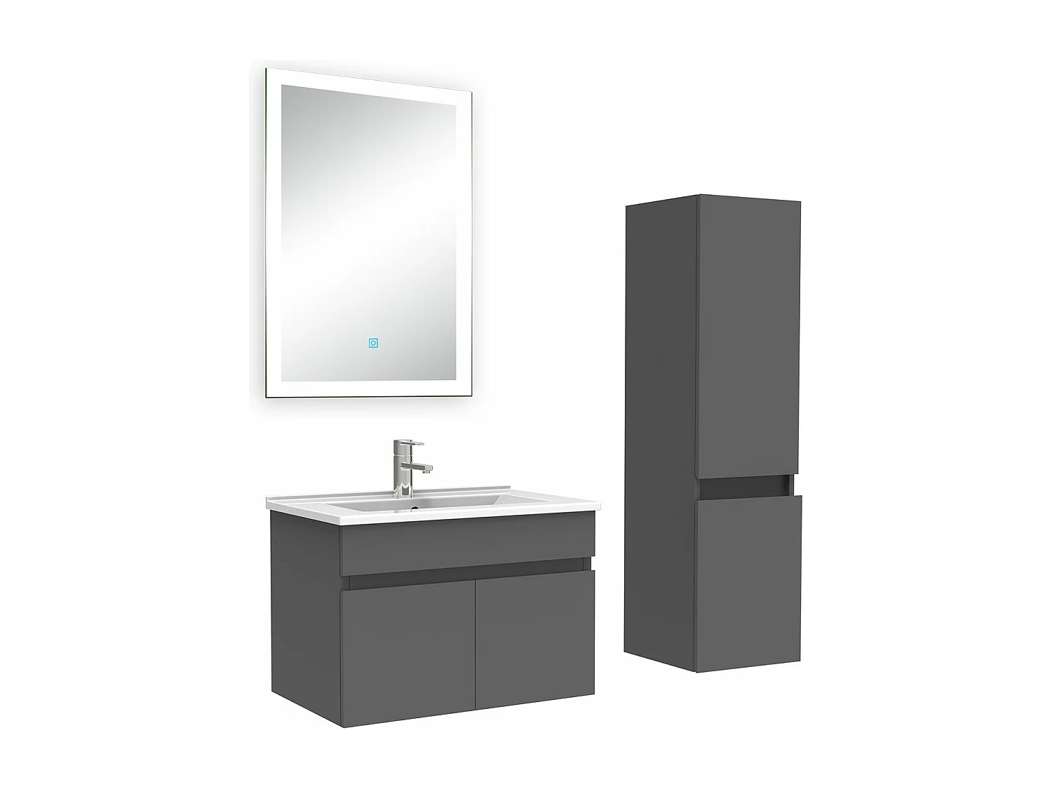 Ensemble meuble Salle de Bain 60cm avec vasque + colonne + miroir lumineux 3 couleurs anthracite