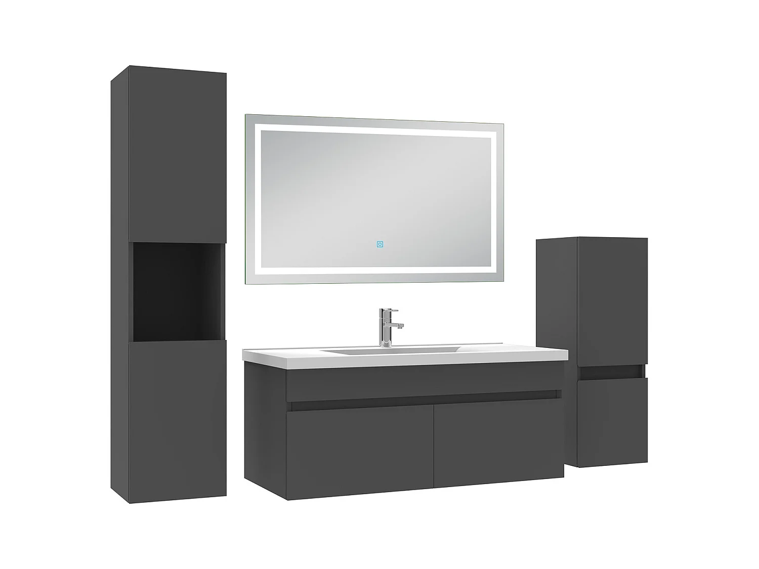 Ensemble meuble salle de Bain 100cm avec colonne + miroir mural lumineux 3 couleurs Anthracite