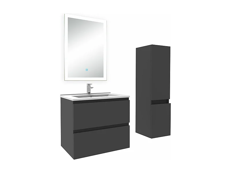 Ensemble meuble Salle de Bain 60cm avec vasque et colonne et miroir lumineux 3 couleurs anthracite
