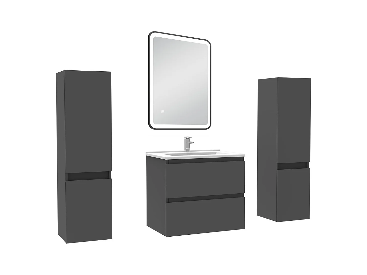 Meubles Salle de Bain 60cm avec colonne + miroir lumineux 3 couleurs Anthracite