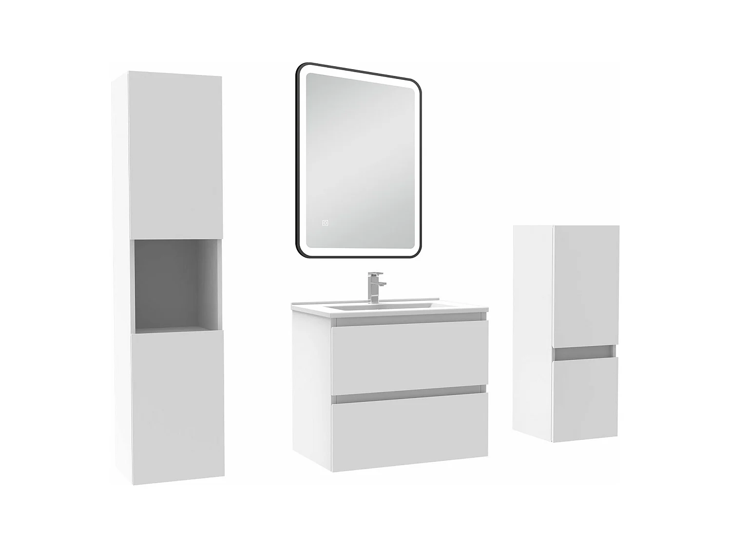 Meuble salle de Bain 60cm avec colonne + miroir mural lumineux 3 couleurs blanc