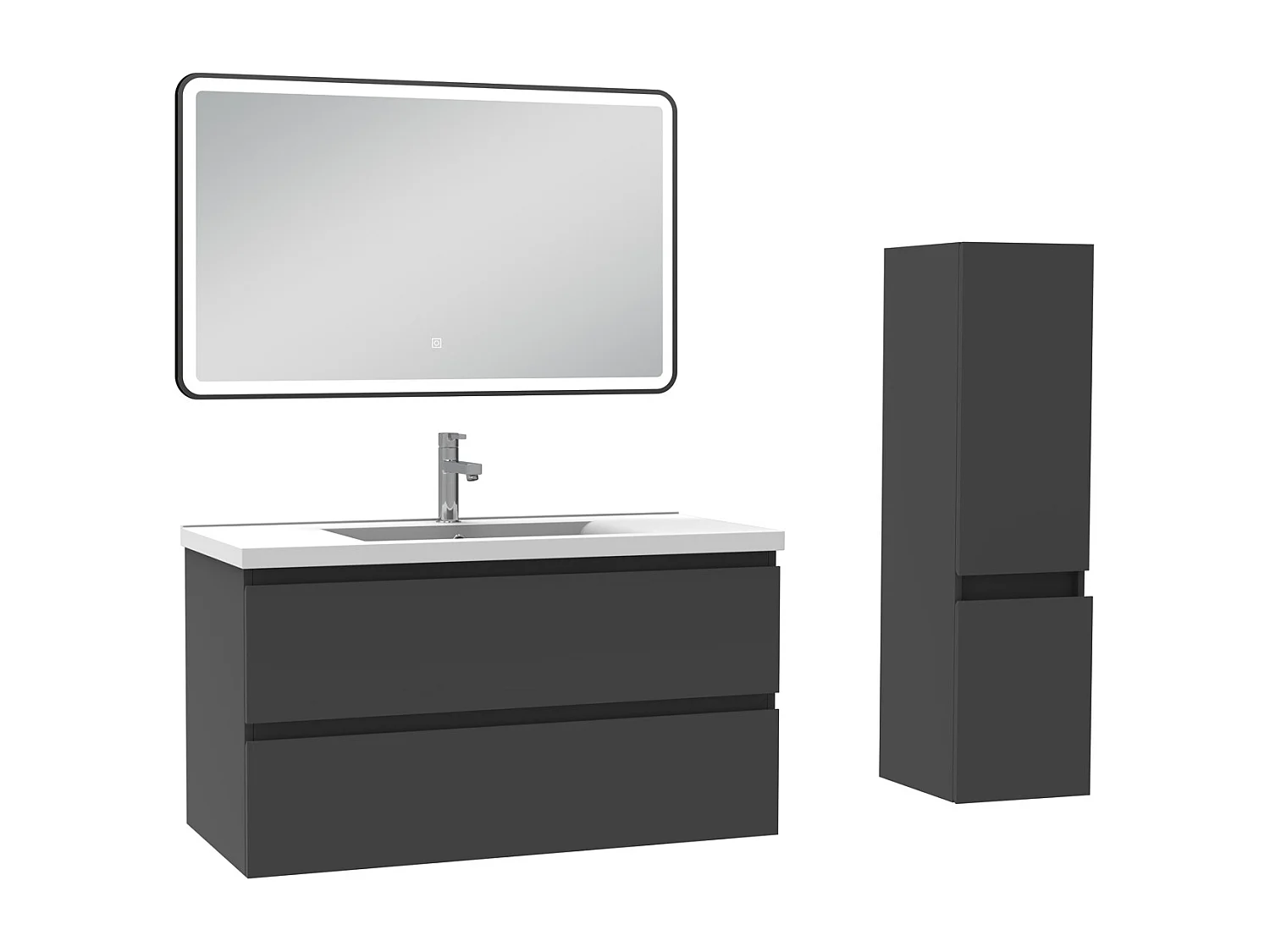 Meuble salle de Bain 100cm simple vasque avec colonne + miroir 3 couleurs Anthracite