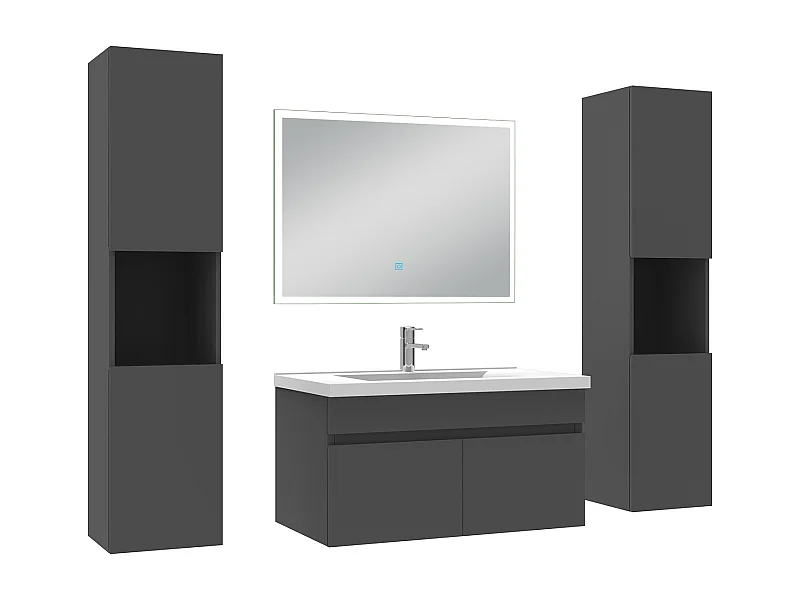 Ensemble meuble Salle de Bain 80cm avec colonne et miroir lumineux anthracite