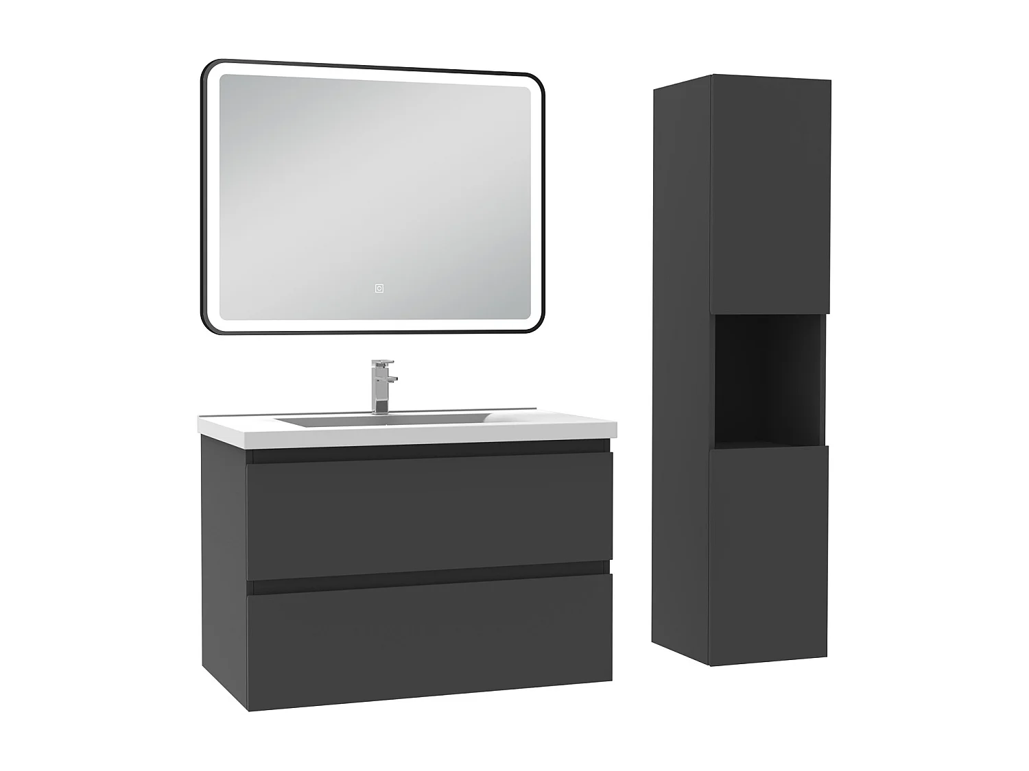 Meuble salle de Bain 80cm avec colonne + miroir 3 couleurs Anthracite
