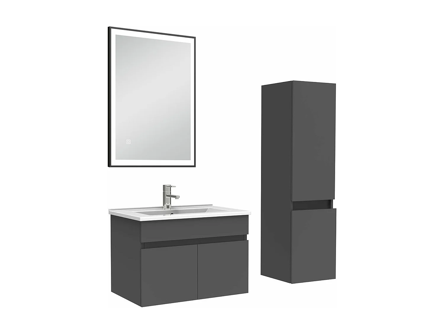 Meuble simple vasque 60cm avec colonne et miroir lumineux anthracite