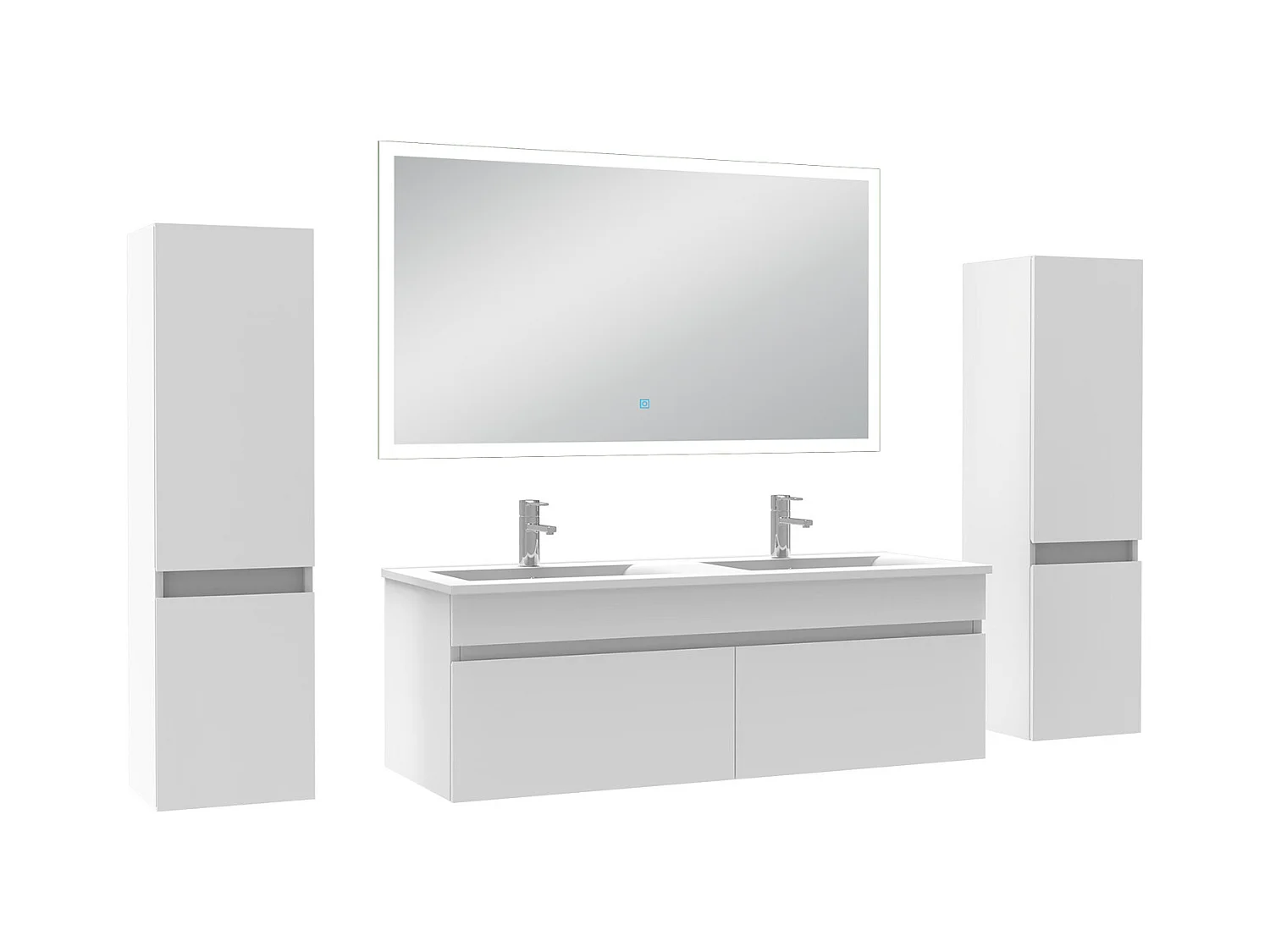 Ensemble meuble Salle de Bain 120cm avec colonne et miroir lumineux dimmable mural blanc