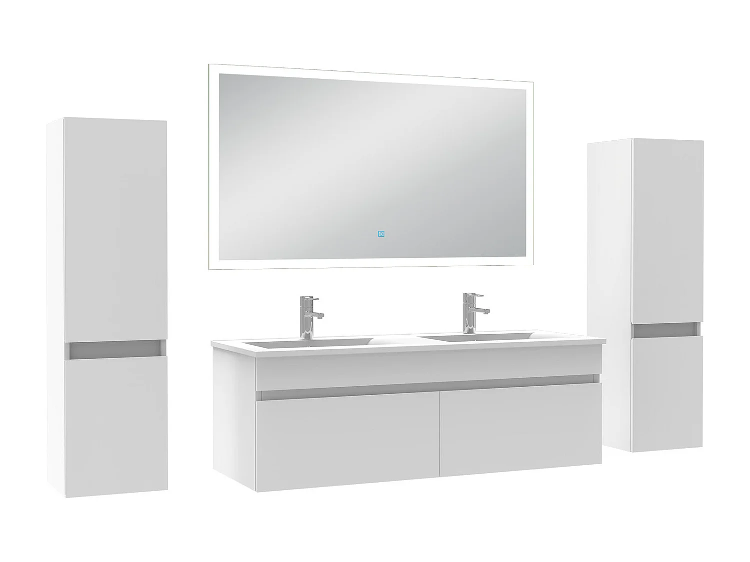 Ensemble meuble Salle de Bain 120cm avec colonne et miroir lumineux dimmable mural blanc