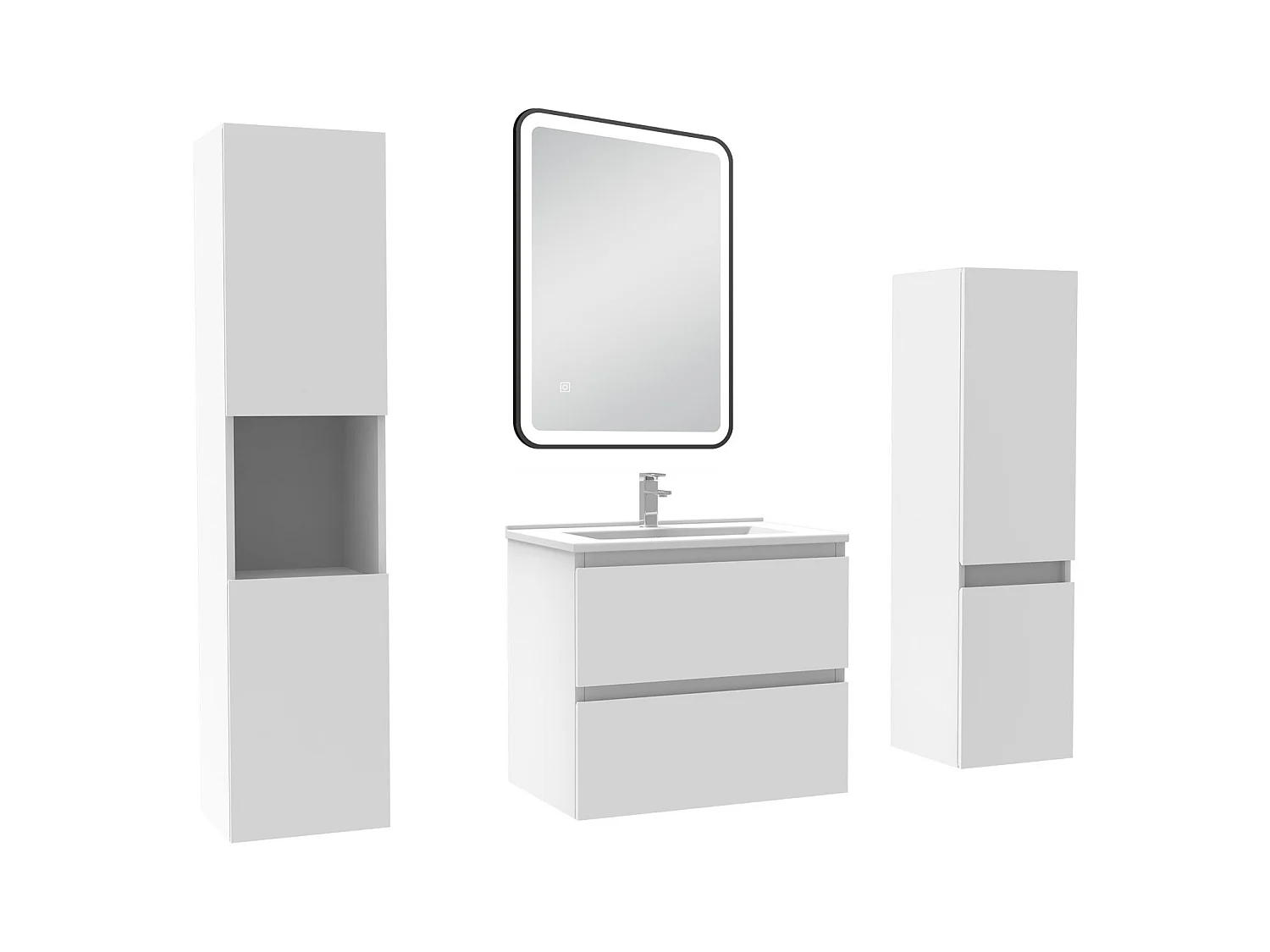 Meuble Salle de Bain 60cm avec colonne + miroir lumineux 3 couleurs blanc
