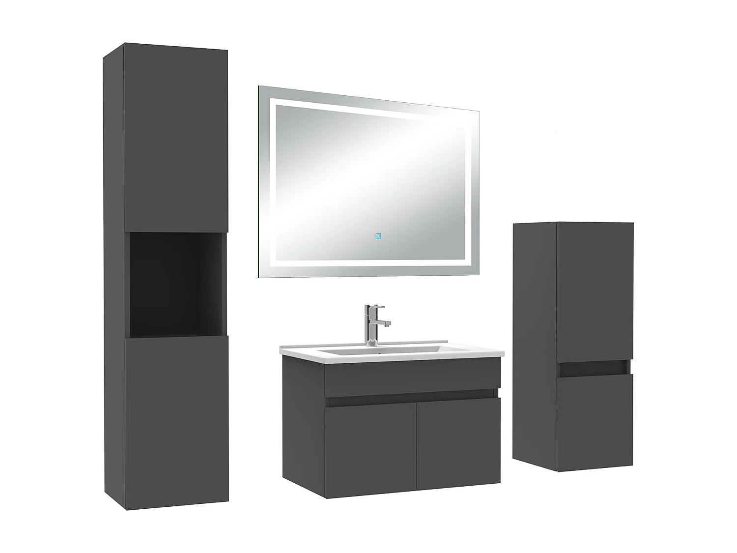 Ensemble meuble salle de Bain 60cm avec colonne + miroir mural lumineux 3 couleurs Anthracite