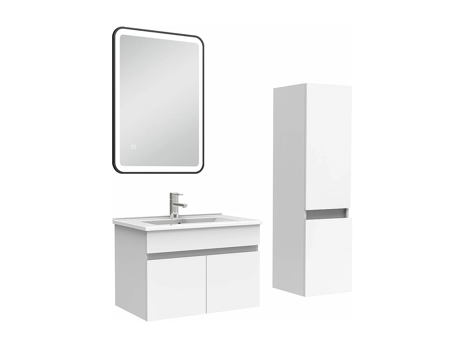 Meuble simple vasque 60cm avec colonne + miroir lumineux blanc