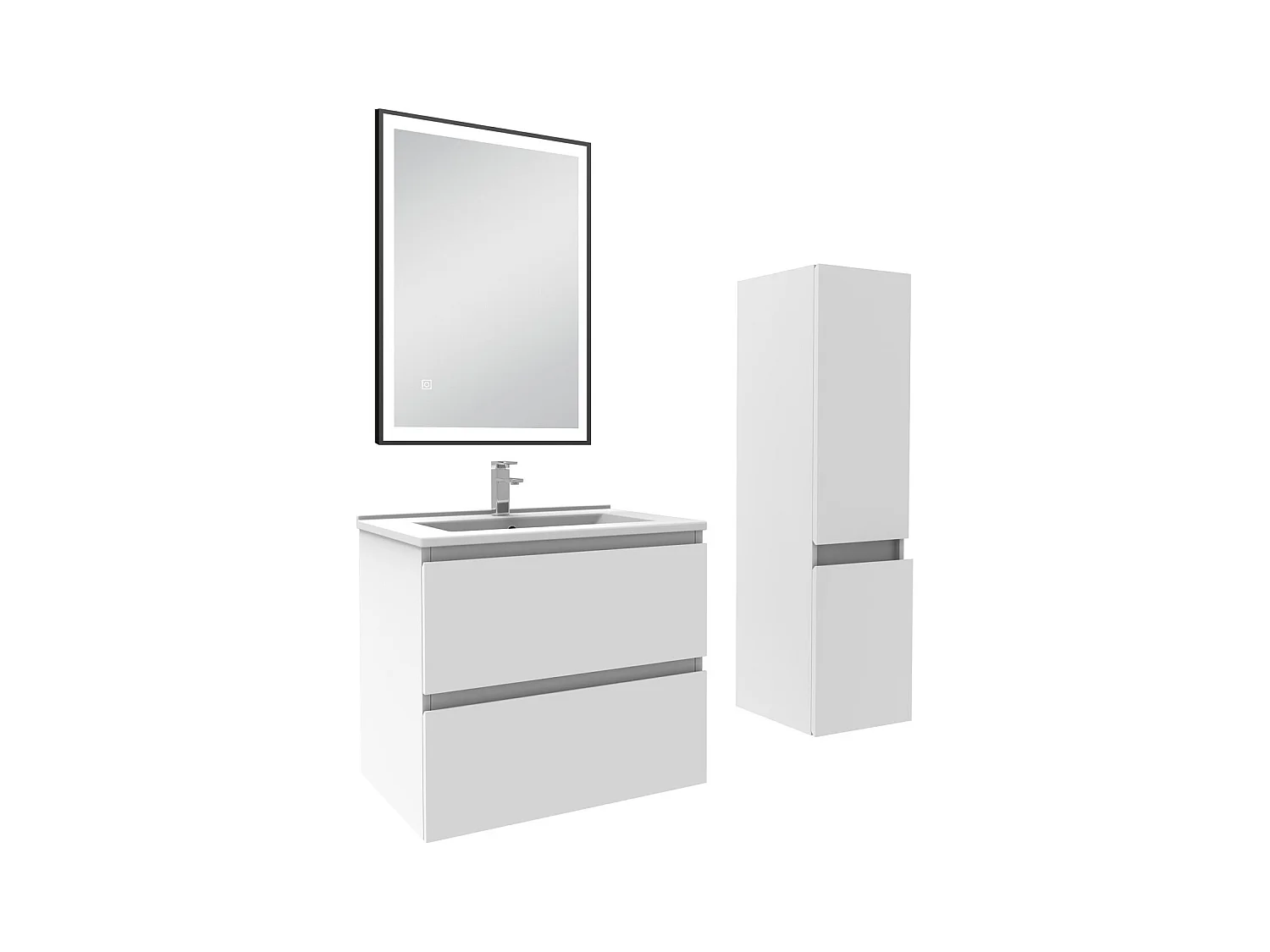 Meuble salle de Bain 60cm simple vasque avec colonne et miroir 3 couleurs blanc