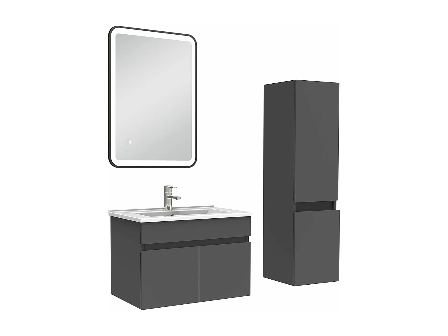 Meuble simple vasque 60cm avec colonne + miroir lumineux anthracite