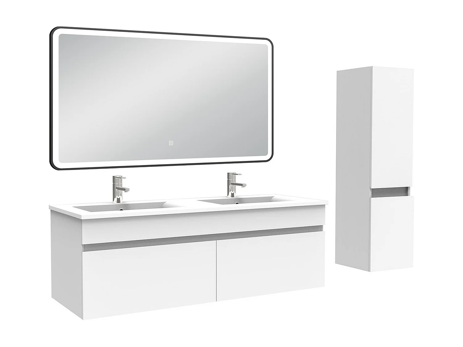 Meuble double vasque 120cm avec colonne + miroir lumineux blanc