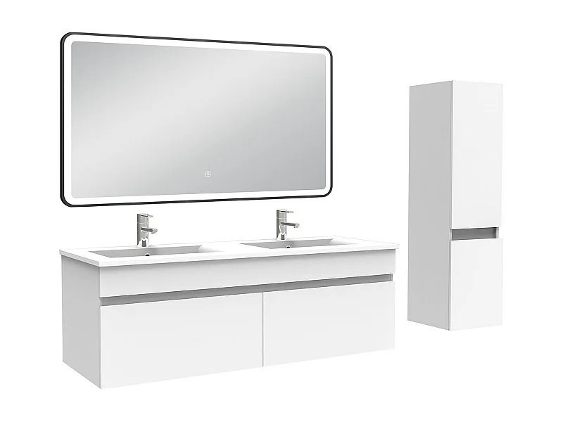 Meuble double vasque 120cm avec colonne + miroir lumineux blanc