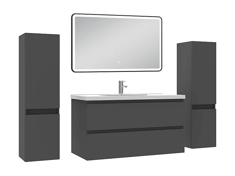 Meubles Salle de Bain 100cm avec colonne + miroir lumineux 3 couleurs Anthracite