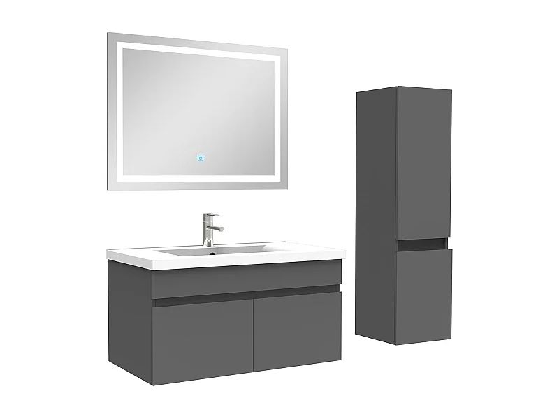 Ensemble meuble salle de Bain 80cm simple vasque avec colonne + miroir 3 couleurs Anthracite