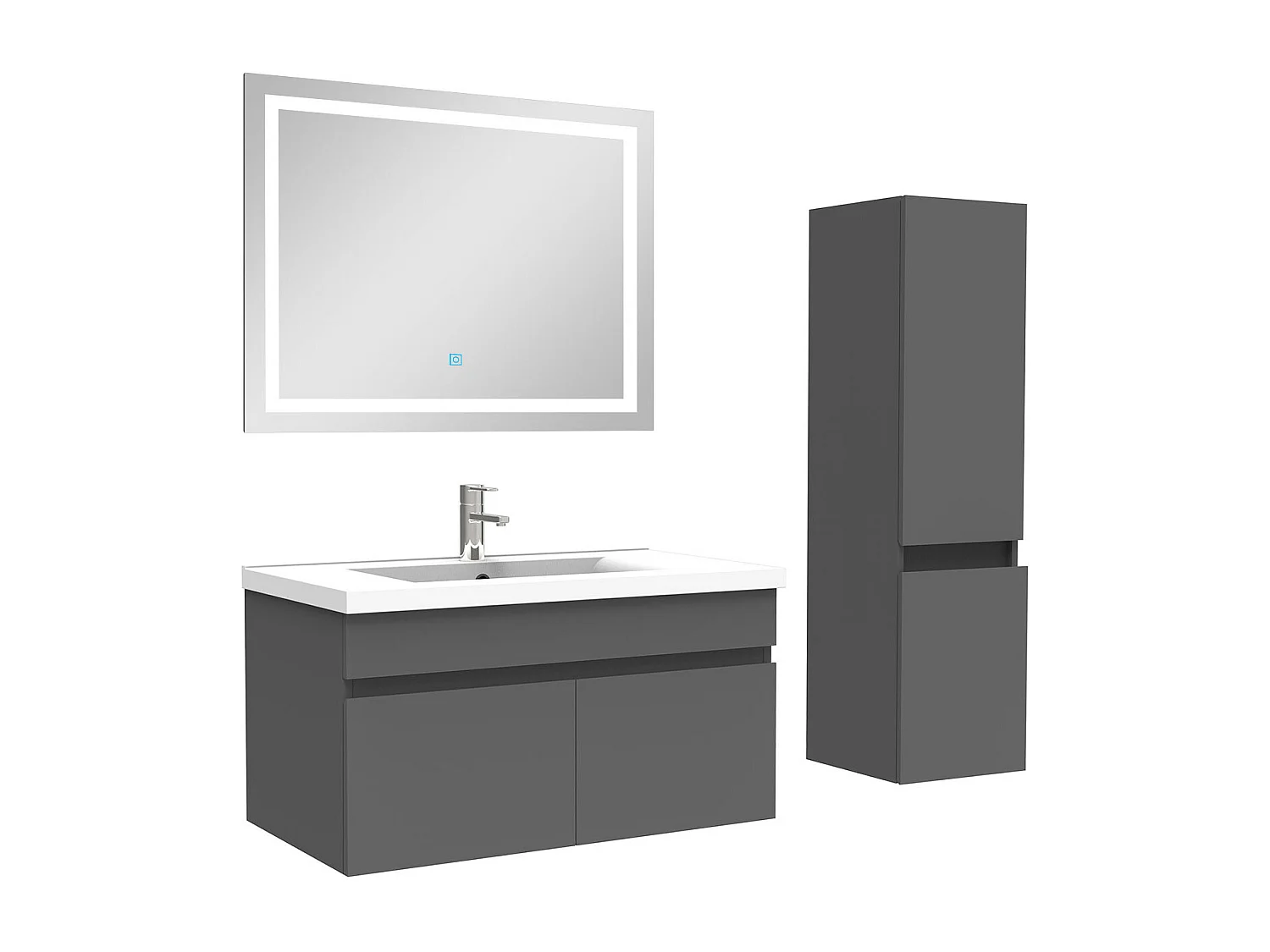 Ensemble meuble salle de Bain 80cm simple vasque avec colonne + miroir 3 couleurs Anthracite
