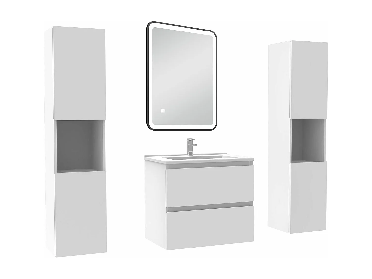 Meubles Salle de Bain 60cm avec colonne + miroir lumineux 3 couleurs + dimmable blanc