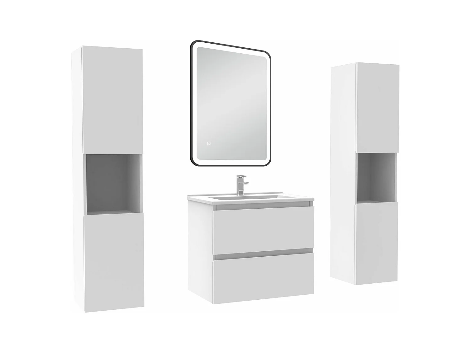Meubles Salle de Bain 60cm avec colonne + miroir lumineux 3 couleurs + dimmable blanc
