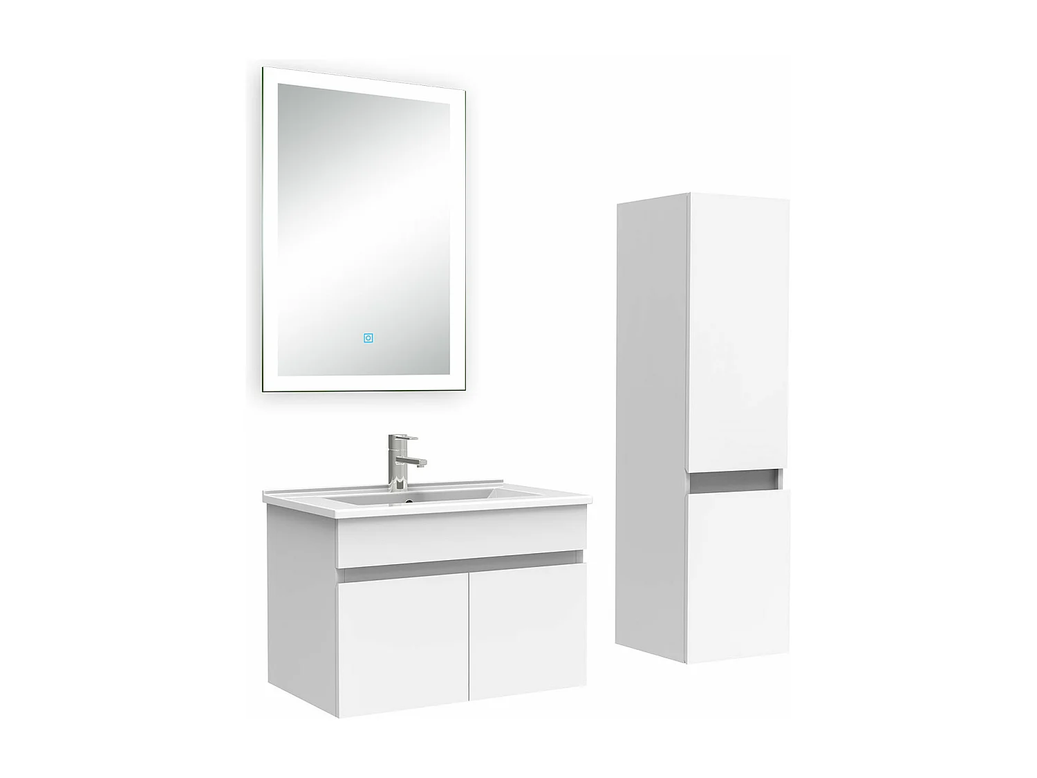 Ensemble meuble Salle de Bain 60cm avec vasque + colonne + miroir lumineux 3 couleurs blanc