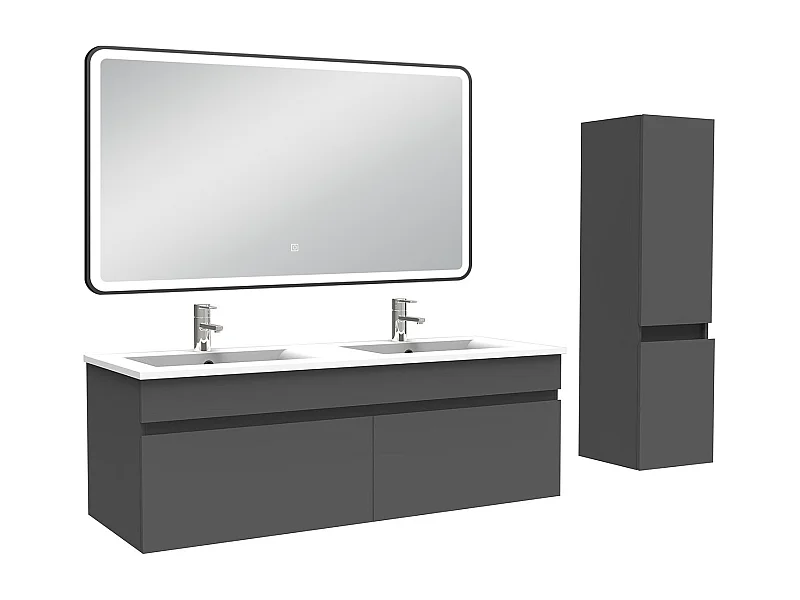 Meuble double vasque 120cm avec colonne + miroir lumineux anthracite