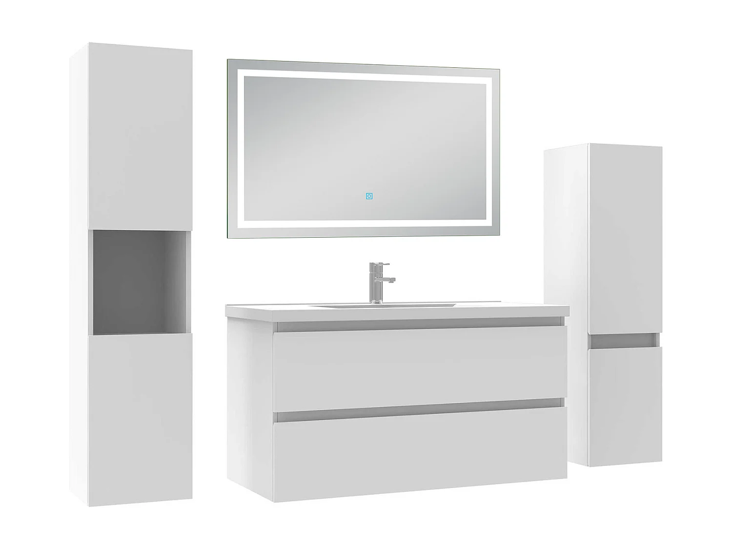 Ensemble meuble Salle de Bain 100cm avec colonne et miroir lumineux 3 couleurs blanc