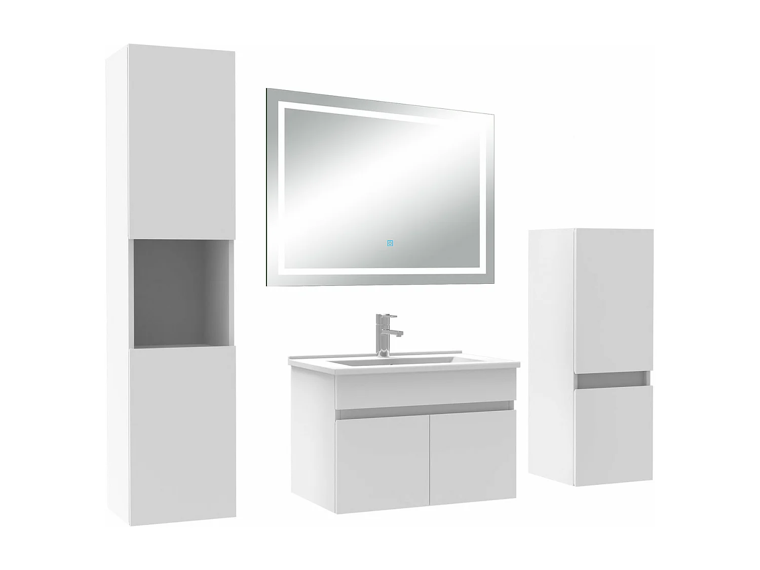 Ensemble meuble salle de Bain 60cm avec colonne + miroir mural lumineux 3 couleurs blanc