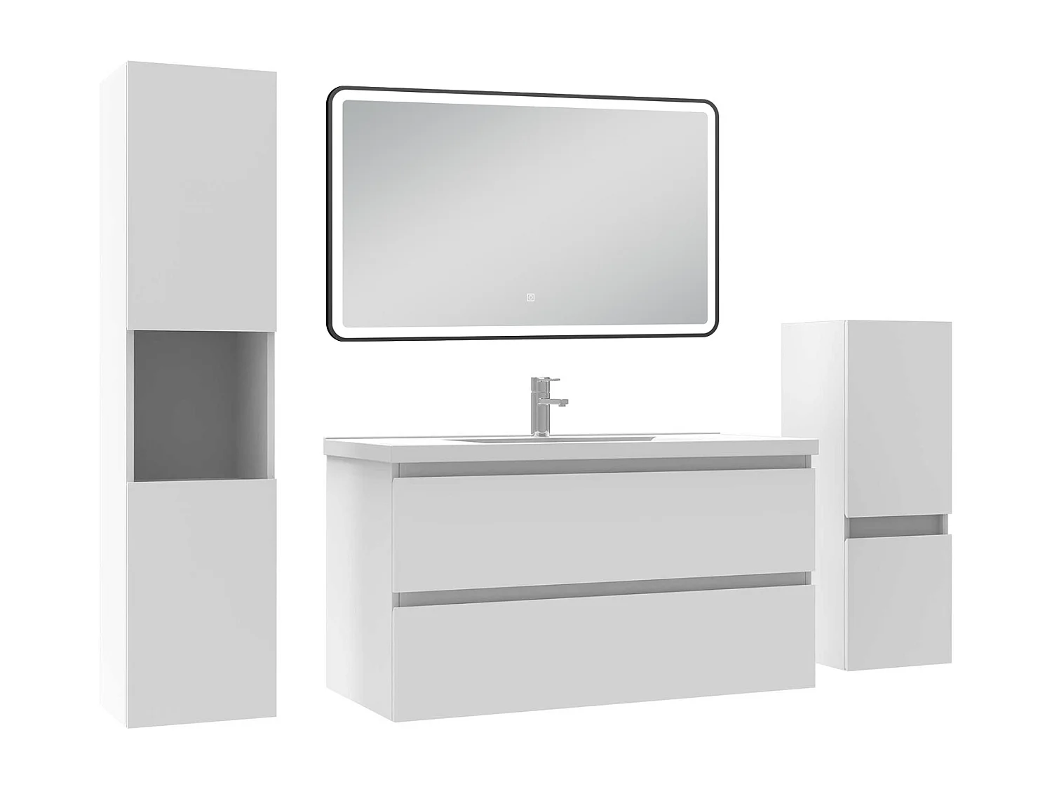 Meuble salle de Bain 100cm avec colonne + miroir mural lumineux 3 couleurs blanc