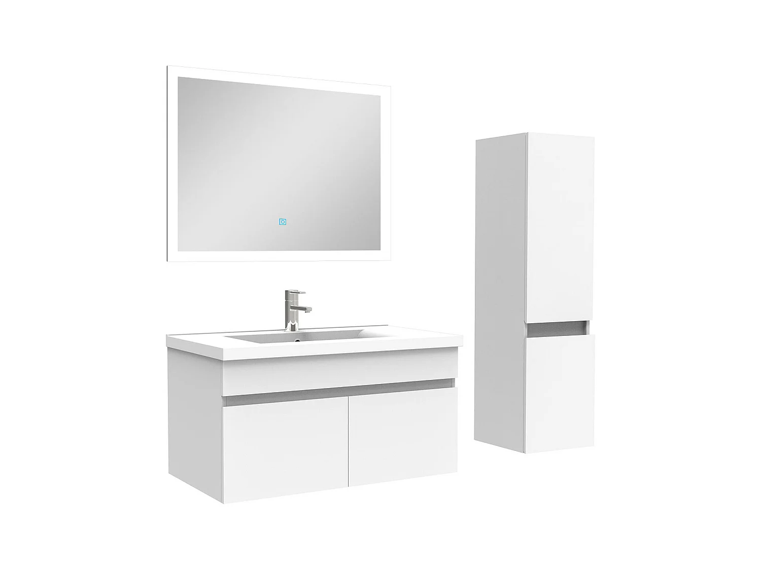 Ensemble meuble Salle de Bain 80cm avec vasque + colonne + miroir lumineux 3 couleurs blanc