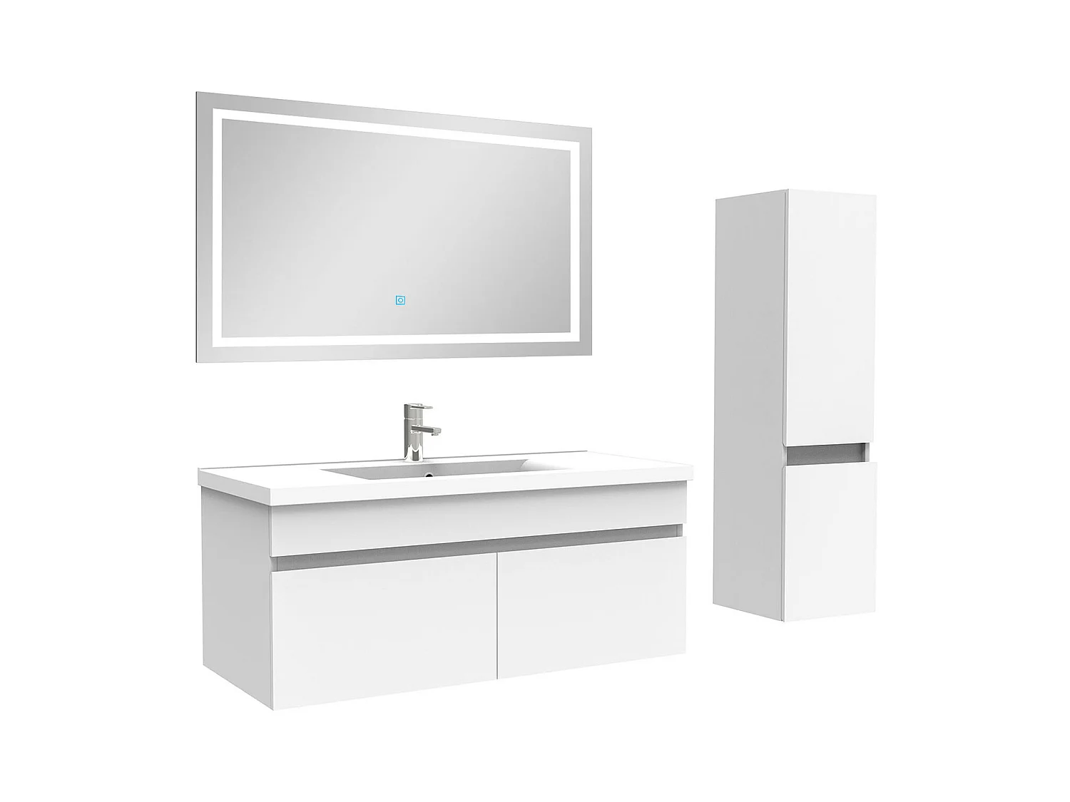 Ensemble meuble salle de Bain 100cm simple vasque avec colonne + miroir 3 couleurs blanc