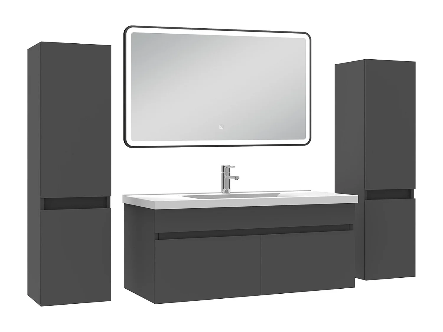 Meuble simple vasque anthracite 100cm avec colonne + miroir 3 couleurs + dimmable