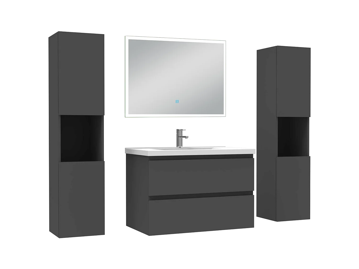 Ensemble meuble Salle de Bain 80cm avec colonne + miroir lumineux dimmable anthracite