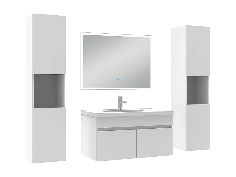 Ensemble meuble Salle de Bain 80cm avec colonne et miroir lumineux blanc